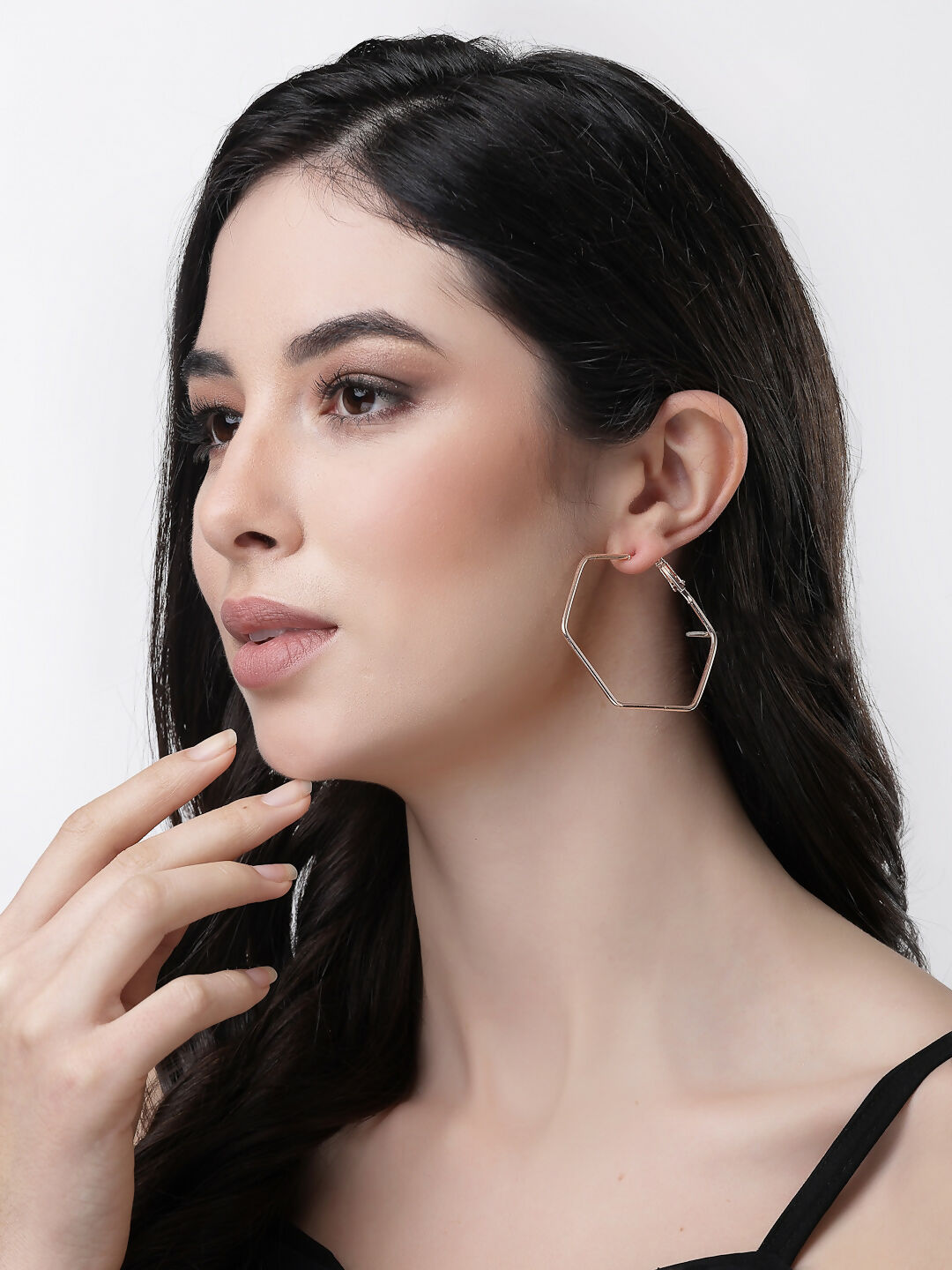 NVR Women Gold-Toned Geometric Hoop Earrings | Grocsy