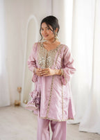 Teeya Creation Womens New Wedding Wear Pink Color With Mirror & Lace Work Kurta Pant Set | Grocsy