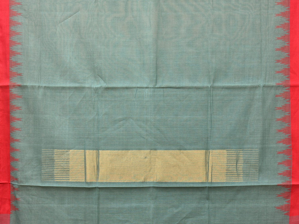 Sea Blue Khadi Cotton Handloom Plain Saree with Temple Border Design - Global Threads | Grocsy
