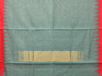 Sea Blue Khadi Cotton Handloom Plain Saree with Temple Border Design - Global Threads | Grocsy