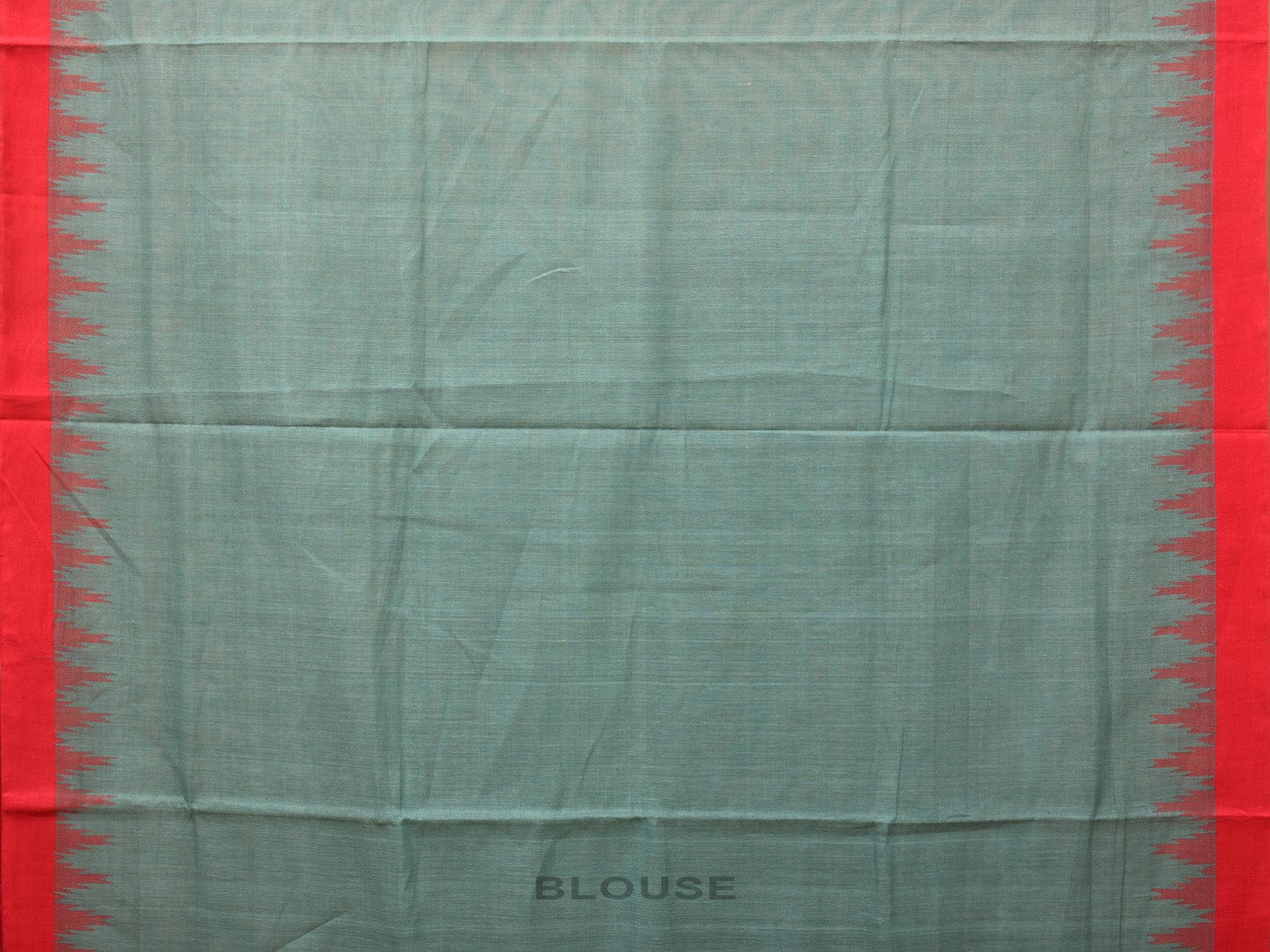 Sea Blue Khadi Cotton Handloom Plain Saree with Temple Border Design - Global Threads | Grocsy