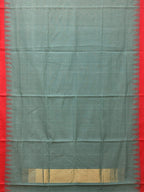 Sea Blue Khadi Cotton Handloom Plain Saree with Temple Border Design - Global Threads | Grocsy
