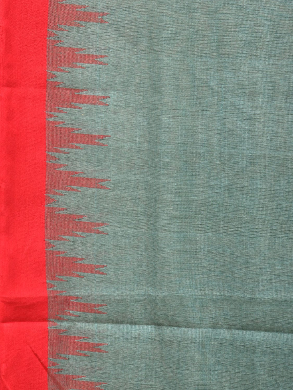 Sea Blue Khadi Cotton Handloom Plain Saree with Temple Border Design - Global Threads | Grocsy