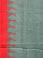 Sea Blue Khadi Cotton Handloom Plain Saree with Temple Border Design - Global Threads | Grocsy