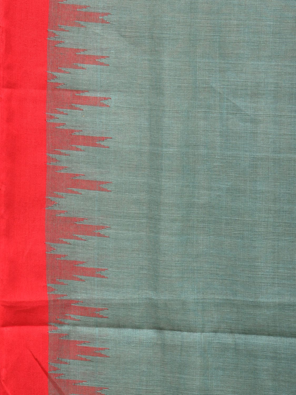 Sea Blue Khadi Cotton Handloom Plain Saree with Temple Border Design - Global Threads | Grocsy