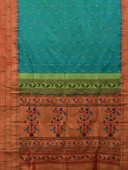 Sea Blue Paithani Silk Handloom Saree with Triple Muniya Border Design - Global Threads | Grocsy