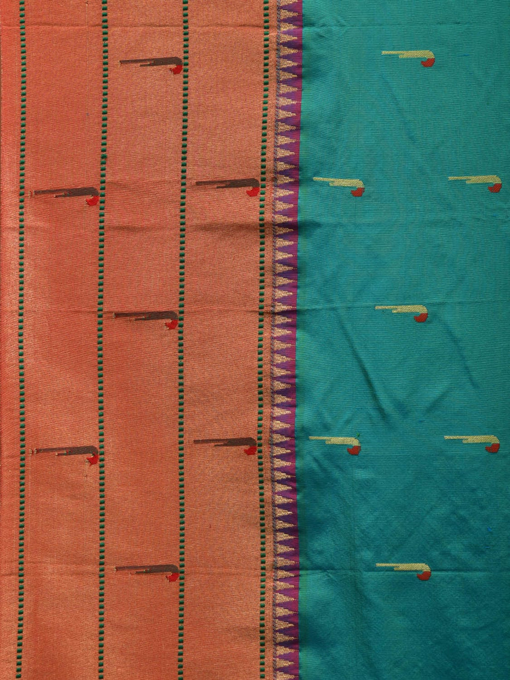 Sea Blue Paithani Silk Handloom Saree with Triple Muniya Border Design - Global Threads | Grocsy