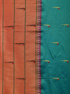 Sea Blue Paithani Silk Handloom Saree with Triple Muniya Border Design - Global Threads | Grocsy