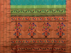 Sea Blue Paithani Silk Handloom Saree with Triple Muniya Border Design - Global Threads | Grocsy