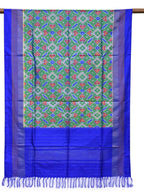 Sea Green and Blue Pochampally Ikat Silk Handloom Dupatta with All Over Design - Global Threads | Grocsy
