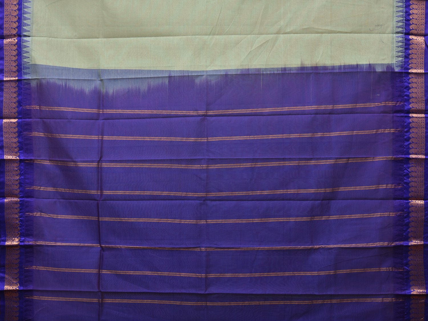 Sea Green and Dark Blue Gadwal Cotton Plain Saree with Small Border Design No Blouse - Global Threads | Grocsy