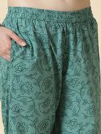 Yufta Sea Green And White Cotton Cutdana Work Kurta Set With Pant & Dupatta | Grocsy