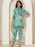 Yufta Sea Green Cotton Schiffli Co-Ord Set With Lace Detailing | Grocsy