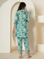 Yufta Sea Green Cotton Schiffli Co-Ord Set With Lace Detailing | Grocsy