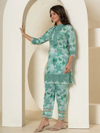 Yufta Sea Green Cotton Schiffli Co-Ord Set With Lace Detailing | Grocsy
