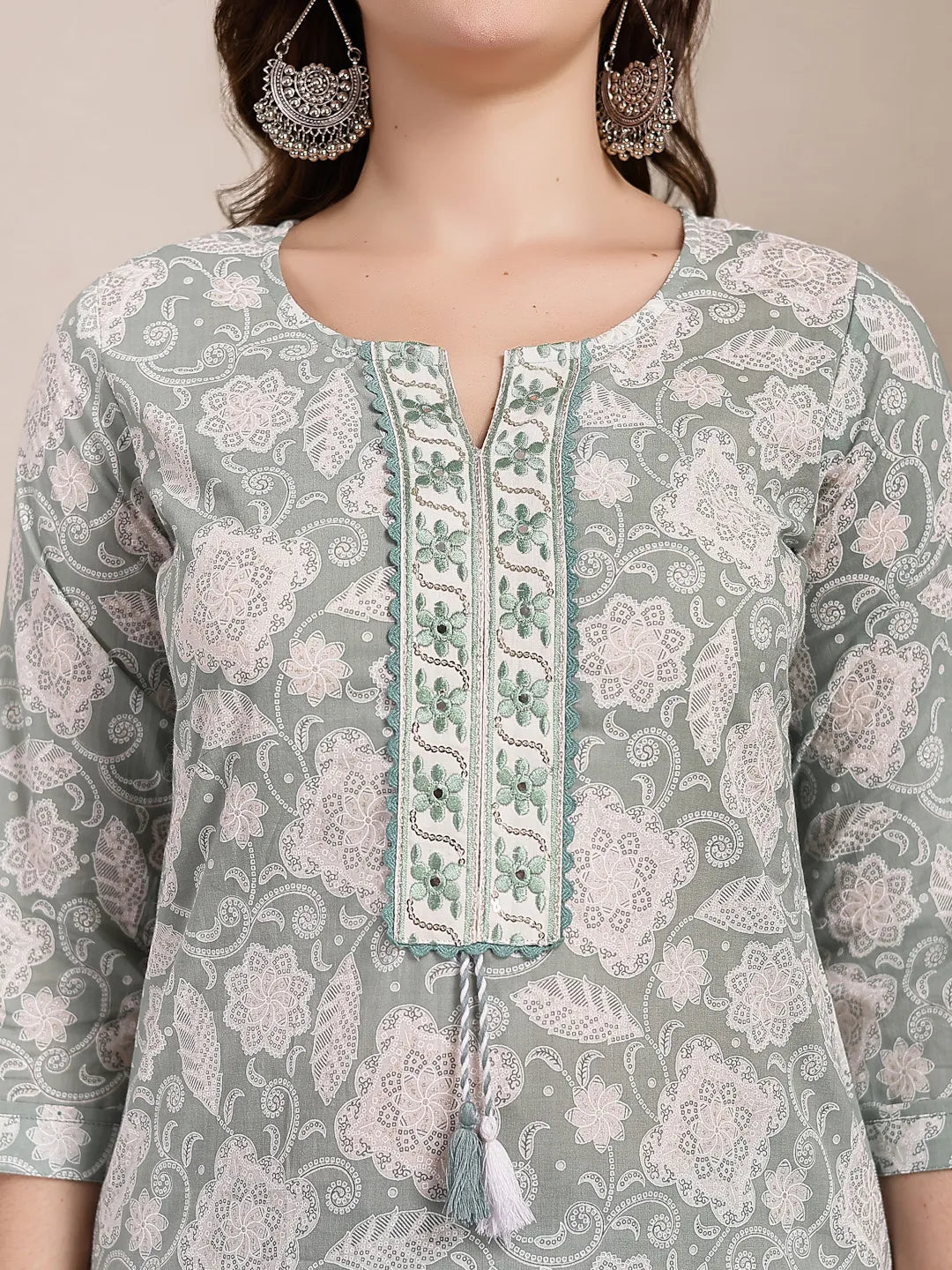 Yufta Sea Green Ethnic Motifs Print Straight Kurta Trouser Dupatta Set | Grocsy