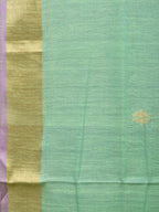 Sea Green Khadi Cotton Handloom Saree with Birds Pallu Design - Global Threads | Grocsy