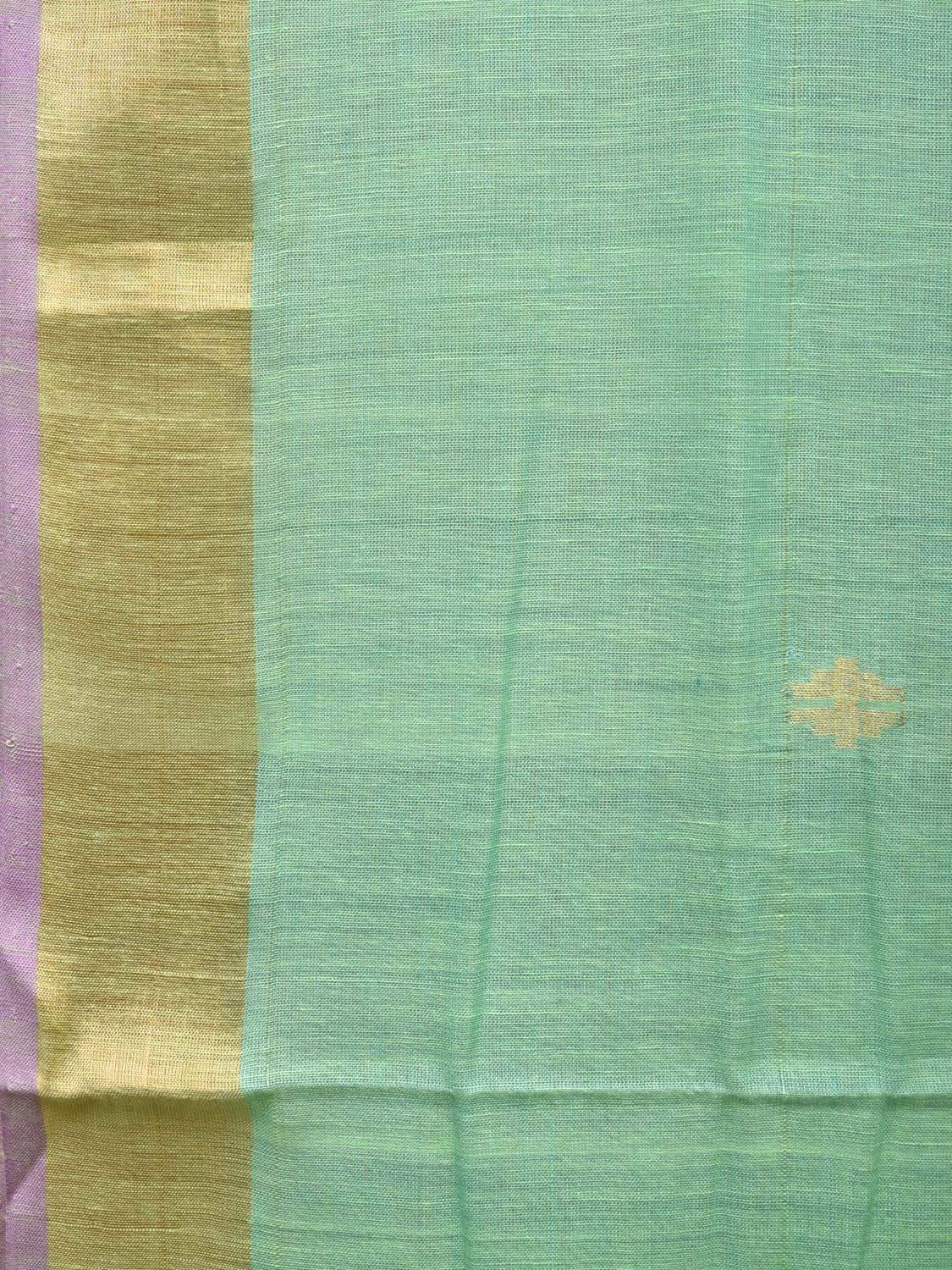 Sea Green Khadi Cotton Handloom Saree with Birds Pallu Design - Global Threads | Grocsy