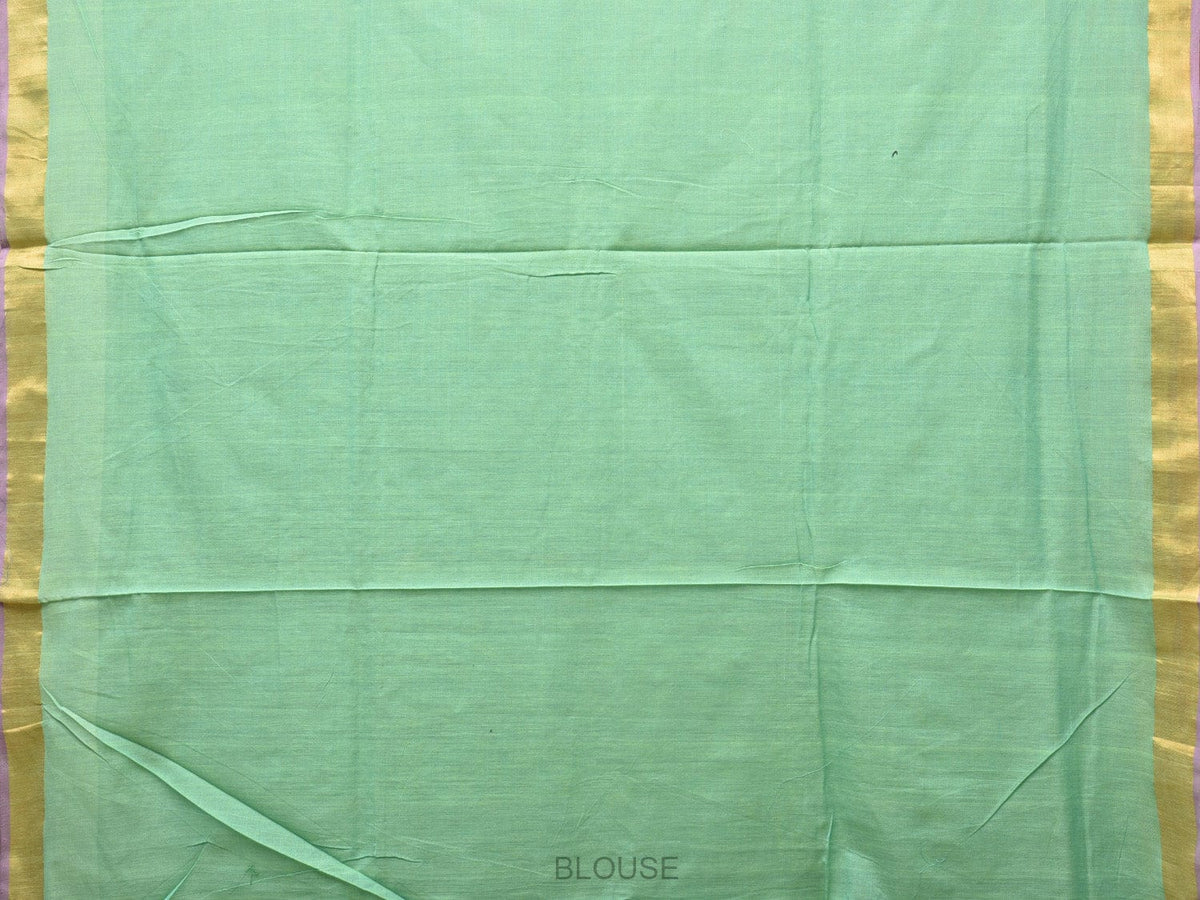 Sea Green Khadi Cotton Handloom Saree with Birds Pallu Design - Global Threads | Grocsy