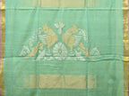 Sea Green Khadi Cotton Handloom Saree with Birds Pallu Design - Global Threads | Grocsy