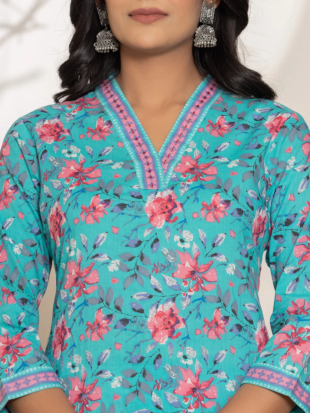 Yufta Sea Green Sequins_Work Cotton Straight Kurta & Trousers Set | Grocsy