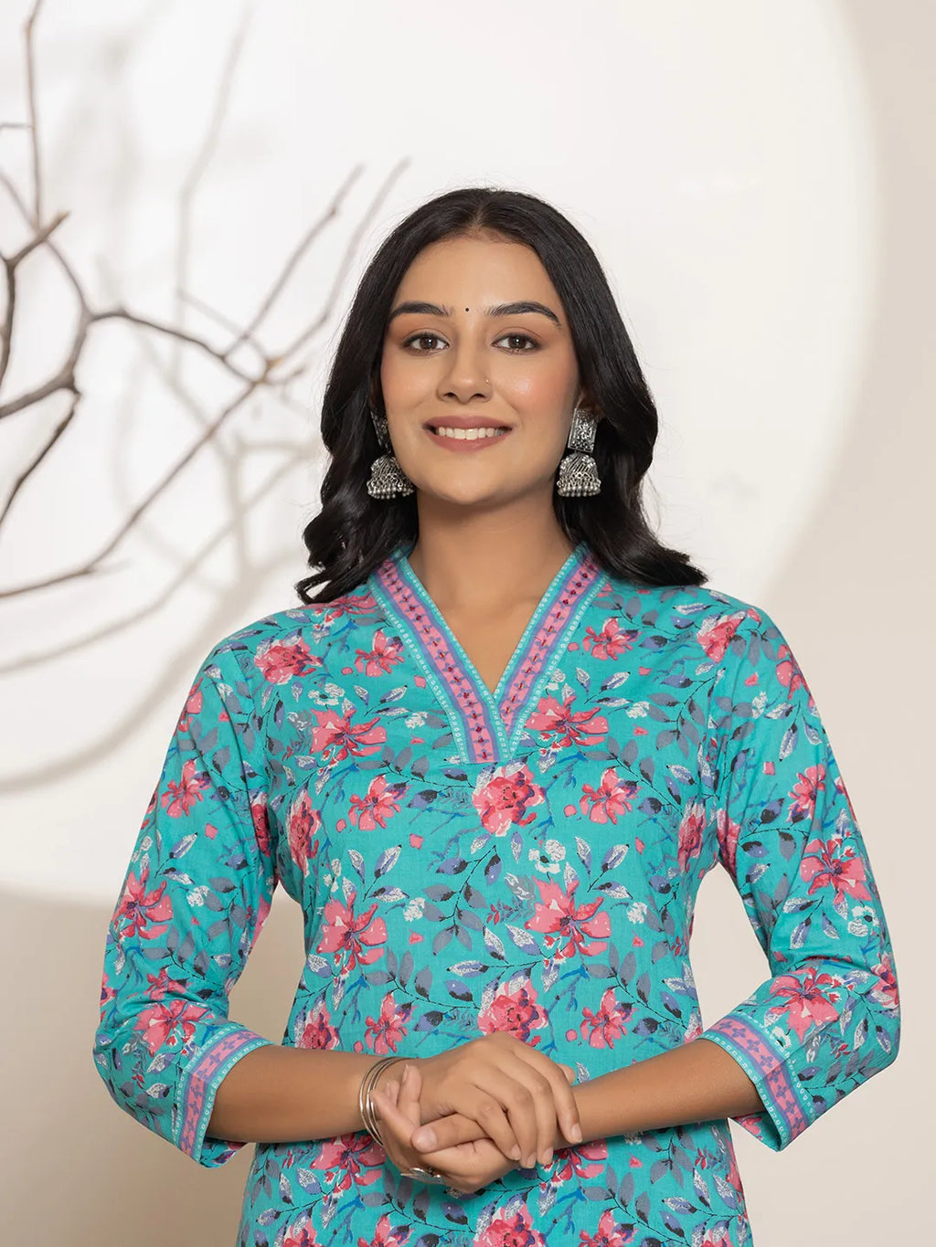 Yufta Sea Green Sequins_Work Cotton Straight Kurta & Trousers Set | Grocsy