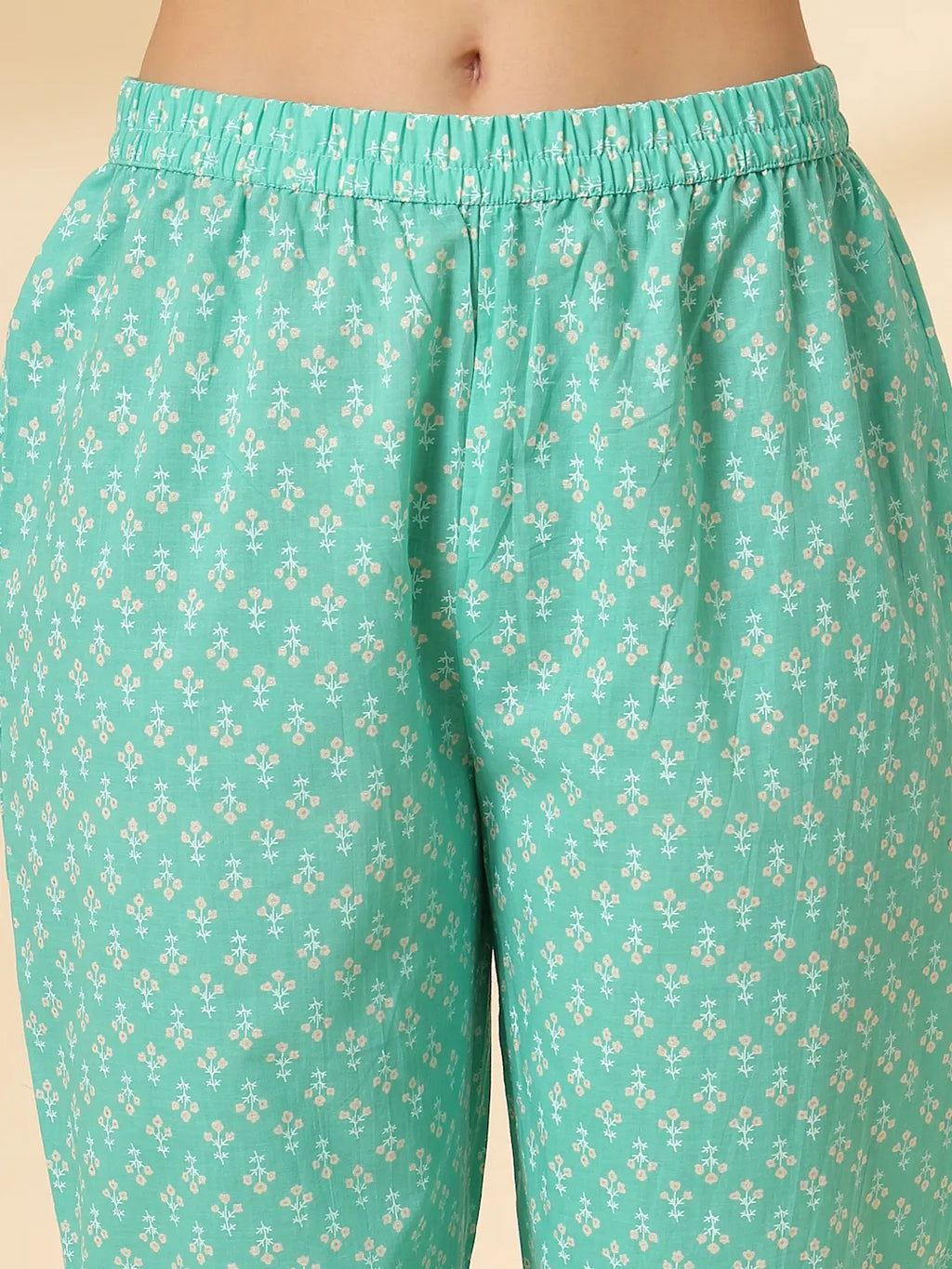 Yufta Sea Green Pure Cotton Anarkali Dupatta Pant Set | Grocsy