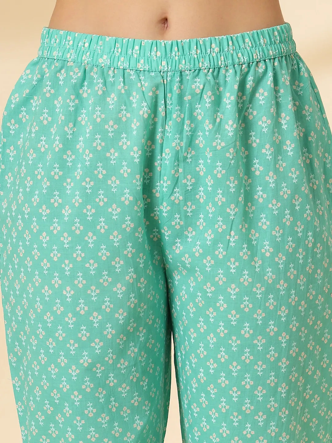 Yufta Sea Green Pure Cotton Anarkali Dupatta Pant Set | Grocsy