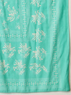 Yufta Sea Green Pure Cotton Anarkali Dupatta Pant Set | Grocsy