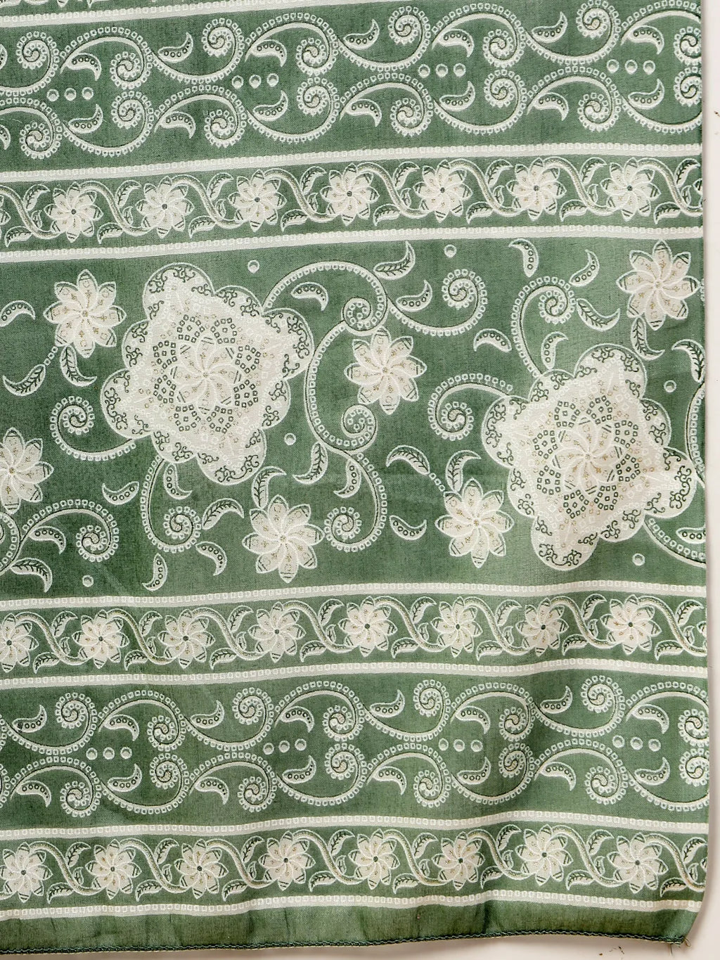 Yufta Sea Green Pure Cotton FloralLace Work Kurta Dupatta Pant Set | Grocsy