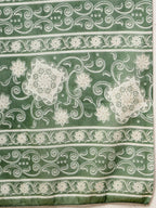 Yufta Sea Green Pure Cotton FloralLace Work Kurta Dupatta Pant Set | Grocsy
