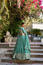 Evanik Women Pure Chanderi Plain With Zari Weaving Work Border Stitched Lehenga With Unstitched Blouse Dupatta(Up to 42) | Grocsy