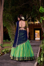 Evanik Seagreen South-style Kanchipuram silk lehenga With Unstitched Blouse & Dupatta | Grocsy