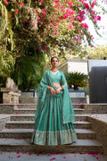 Evanik Women Pure Chanderi Plain With Zari Weaving Work Border Stitched Lehenga With Unstitched Blouse Dupatta(Up to 42) | Grocsy