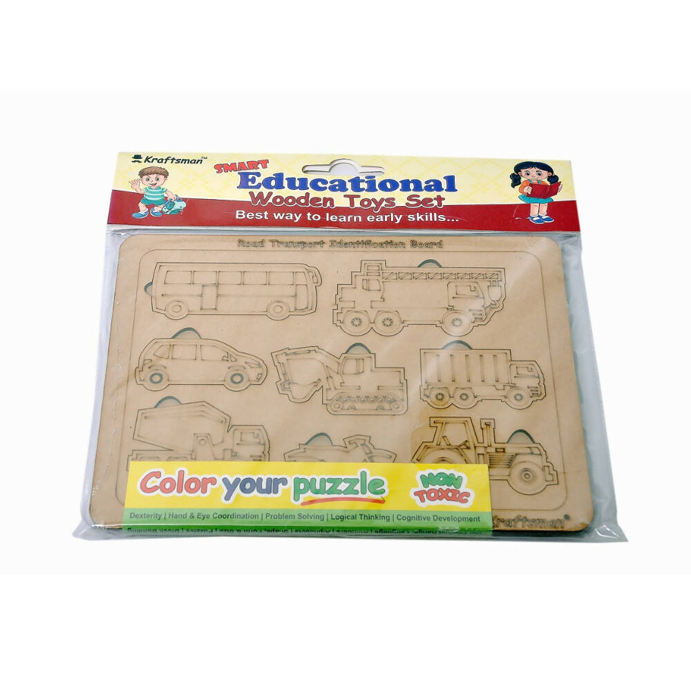 Kraftsman Road Transport Vehicles Identification Puzzle Board With Color Kit Included | Grocsy