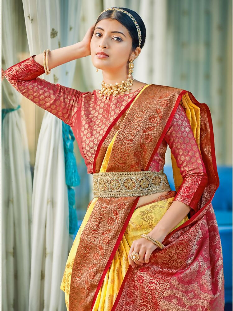 Shree Shyam Fashion Linen Cotton Yellow Saree | Grocsy