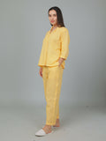 Breathables Women Cotton Checks Night Suit Shirt And Pants Co-Ord Set I Night Wear-Yellow | Grocsy