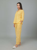 Breathables Women Cotton Checks Night Suit Shirt And Pants Co-Ord Set I Night Wear-Yellow | Grocsy