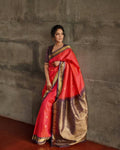 DEIANA'S Beautiful Designer Golden zari Soft Lichi Silk Saree - Orange | Grocsy