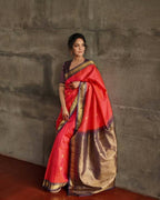 DEIANA'S Beautiful Designer Golden zari Soft Lichi Silk Saree - Orange | Grocsy