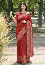 DEIANA'S Beautiful Designer Golden zari Soft Lichi Silk Saree - Red | Grocsy