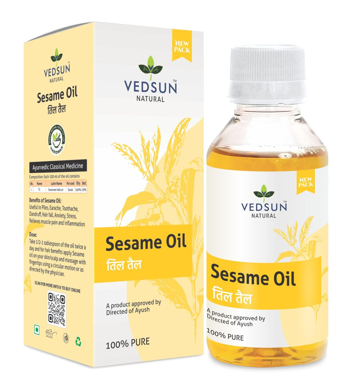 Vedsun Naturals Sesame Oil Til Ka Tel Pure And Organic For Skin And Hair | Grocsy