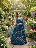 Teeya Creation Blue Color Fendy Silk Heavy Embroidery Work Wedding Wear Long Gown | Grocsy