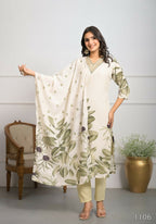 Festive Wear Ethnic White frencs crepe With Cotton Lining Stitched Suit With Dupatta - Tanisha | Grocsy