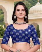 Prime Volt Women's Green & Blue Printed Mal Cotton Saree with Designer Blouse Piece | Grocsy