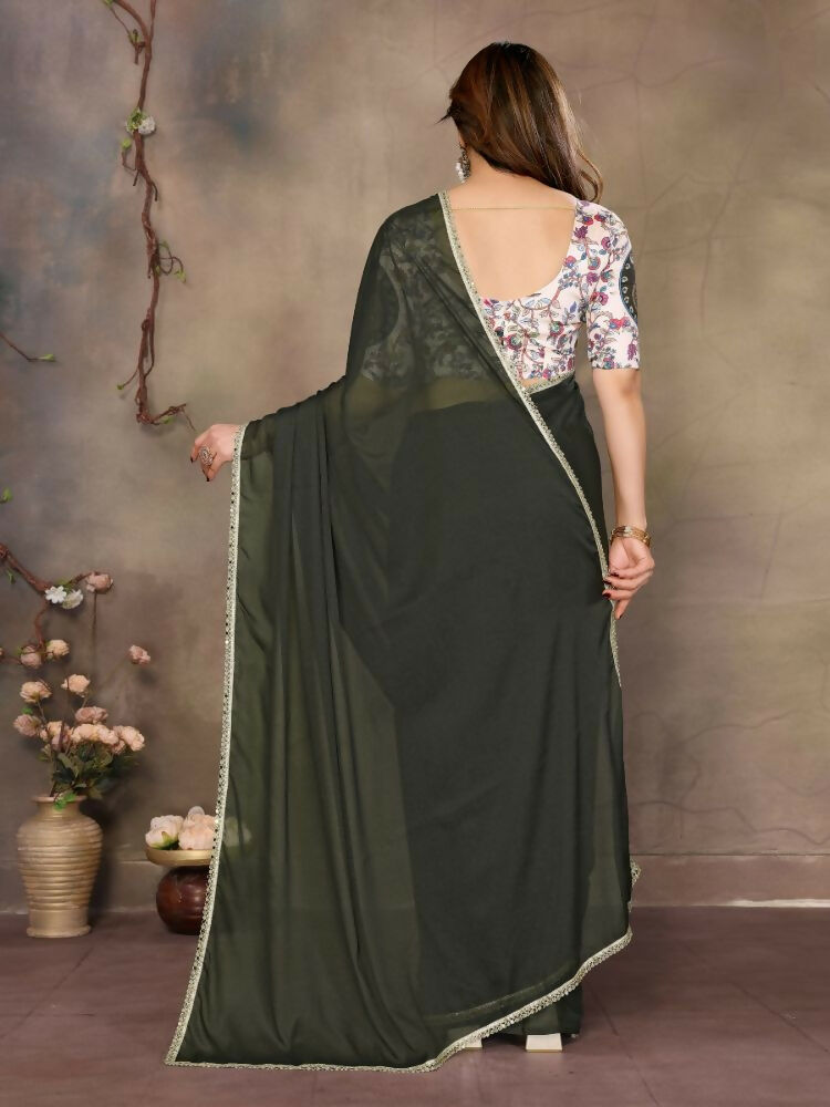 Partywear traditional Georgette Green Fancy Saree - Anbazaar | Grocsy