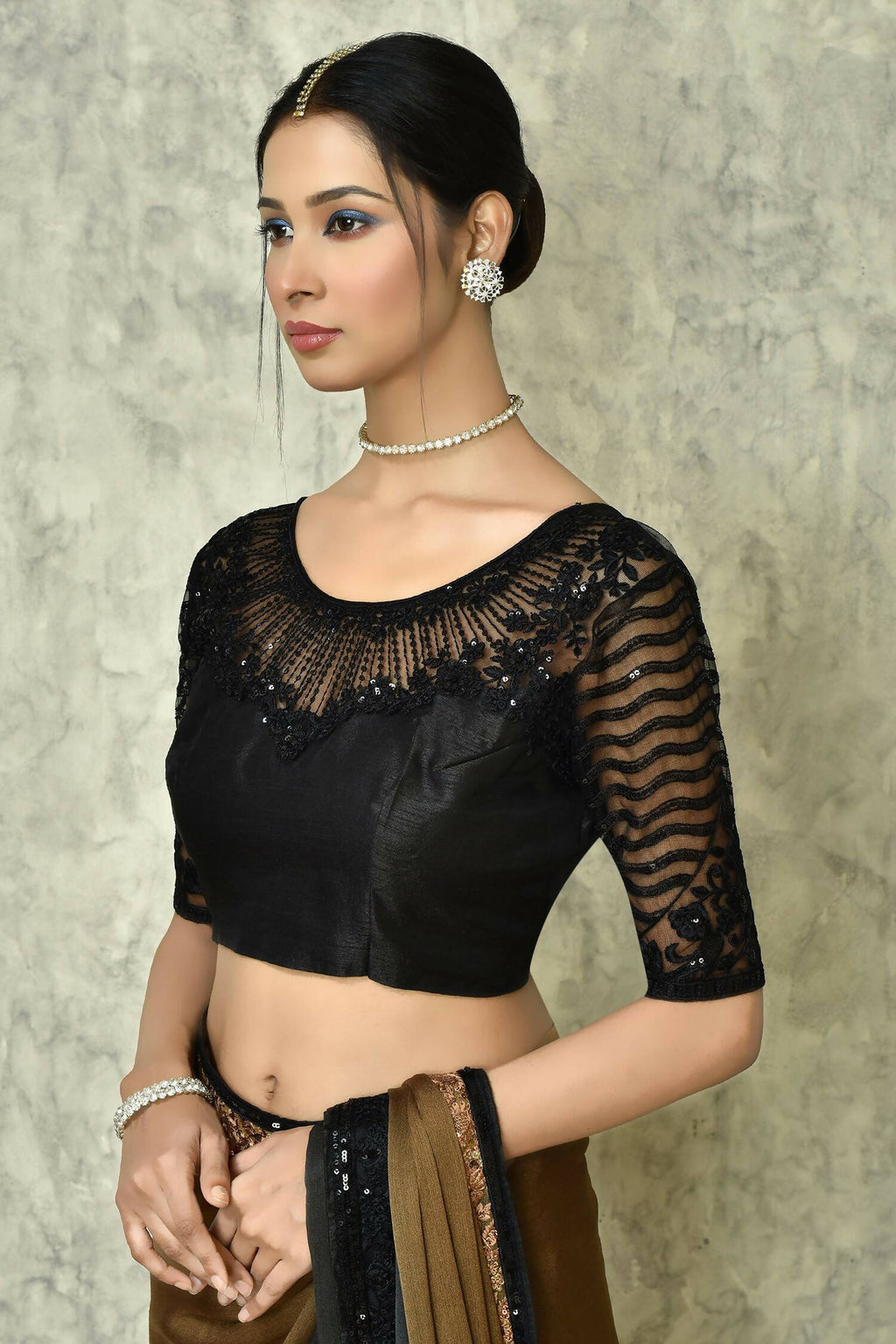Brown Silk Solid Designer Saree with Blouse - Purvi | Grocsy