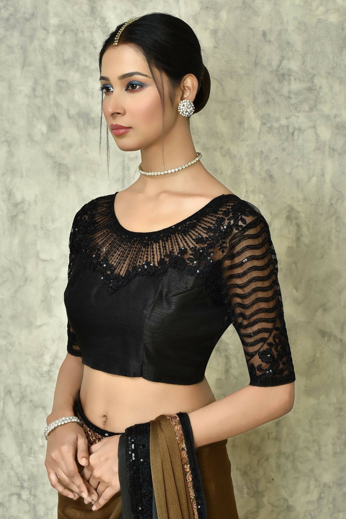 Brown Silk Solid Designer Saree with Blouse - Purvi | Grocsy