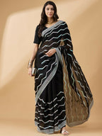 Black Tissue Slub Embroidered Saree with Unstitched Blouse - Vairagi | Grocsy