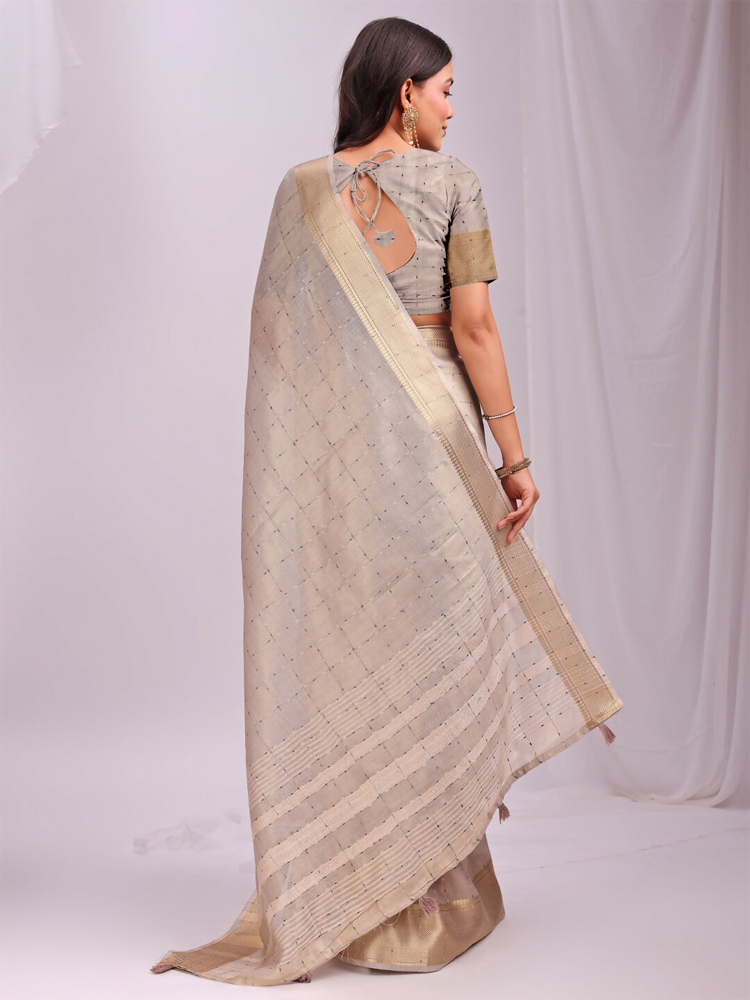 Shree Shyam Fashion Organza Cream Saree | Grocsy